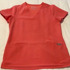 Figs Women's Short Sleeve V-Neck Top - Bright Coral